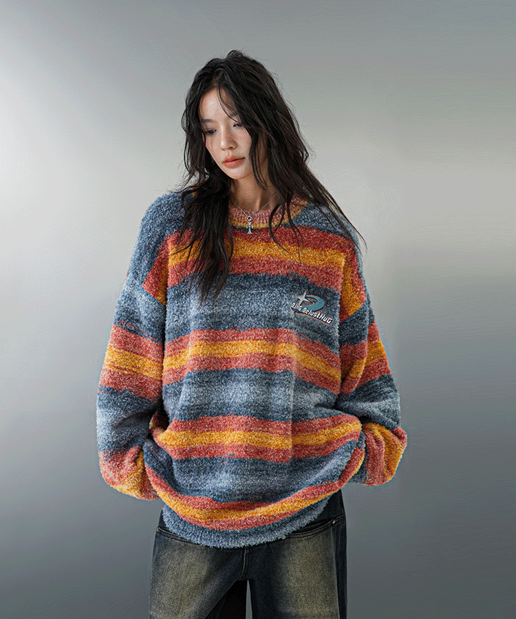BJHG Striped Sweater with Contrast Paint Design
