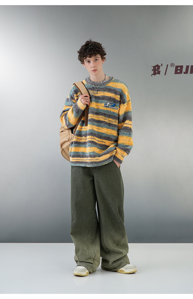 BJHG Striped Sweater with Contrast Paint Design