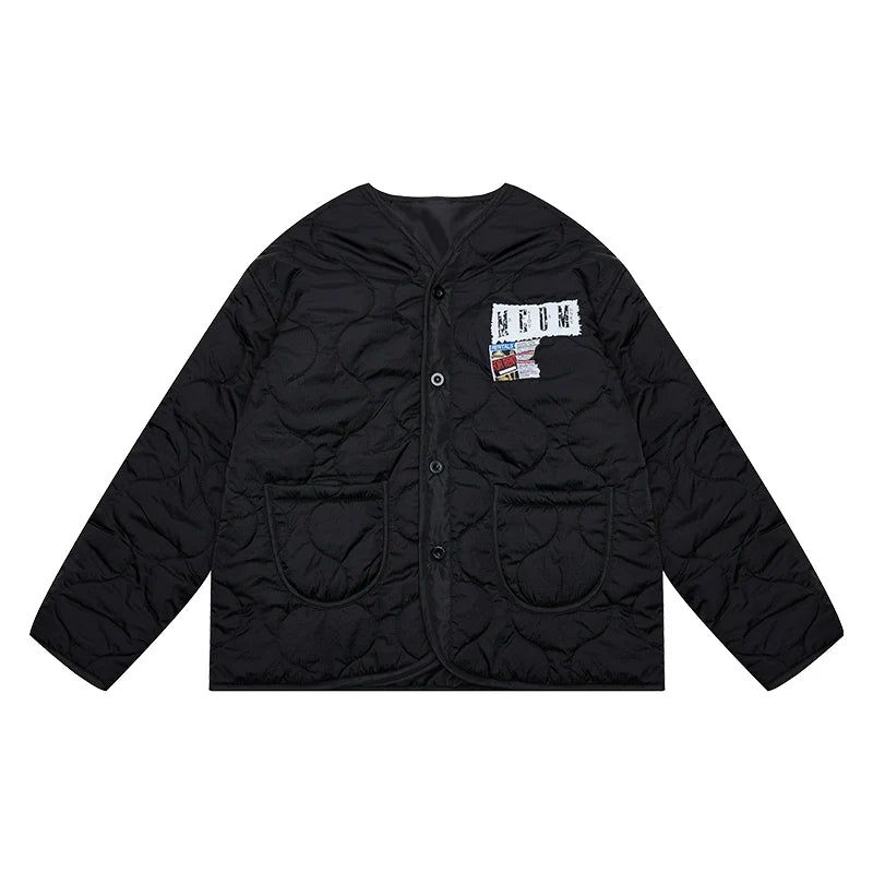 MEDM Quilted Jacket with Patched Flyer Design