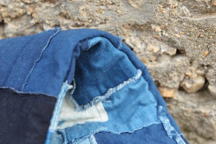 Denim Scarf with Indigo Patchwork Design