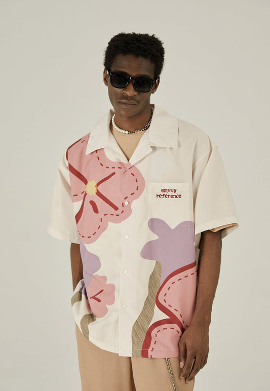 Loose Floral Print Button-Up Shirt - EMPTY REFERENCE