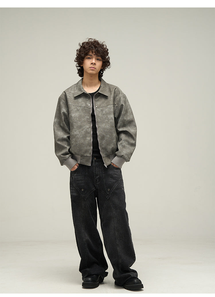 WLNEXT Vintage-Inspired Distressed Faux Leather Jacket