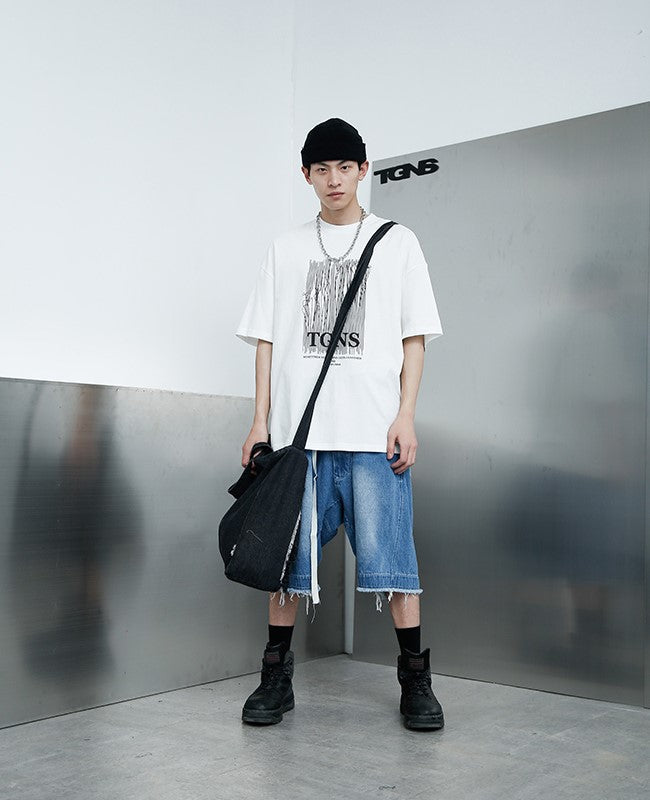 TGNS Distressed Washed Denim Messenger Bag