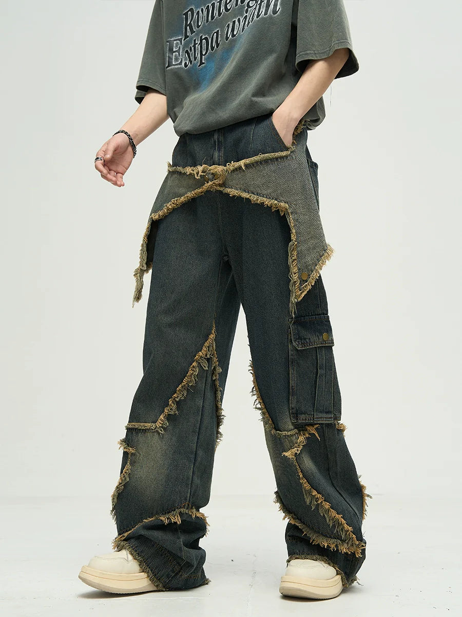 WLNEXT Star-Embroidered Jeans with Raw Edge Detail