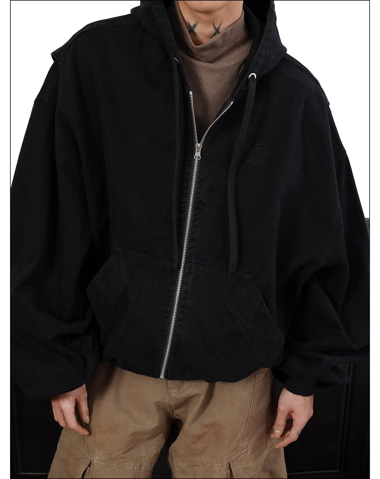 MRNEARLY Vintage-Inspired Embroidered Silhouette Zip-Up Jacket