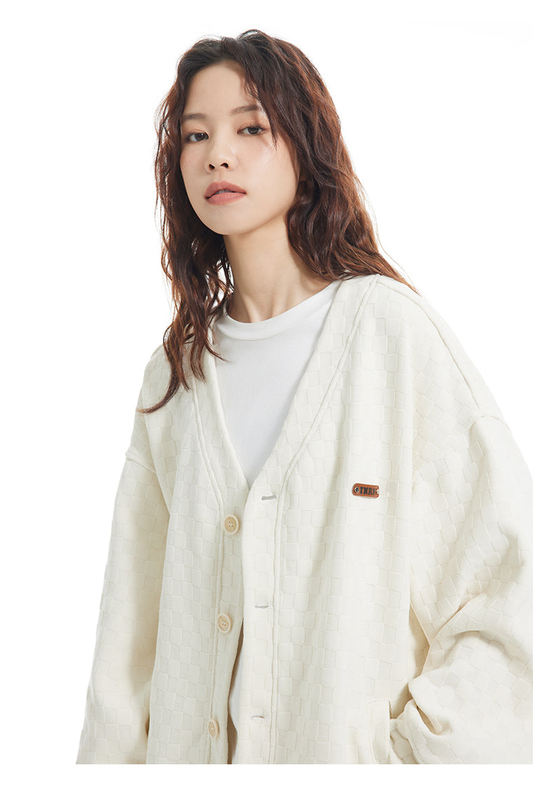 Textured Check Knit Cardigan by INRM