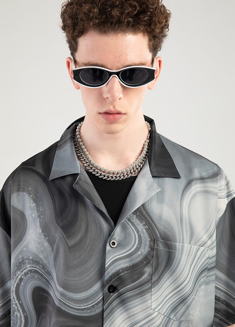 NOSAW Marble Print Button-Up Shirt