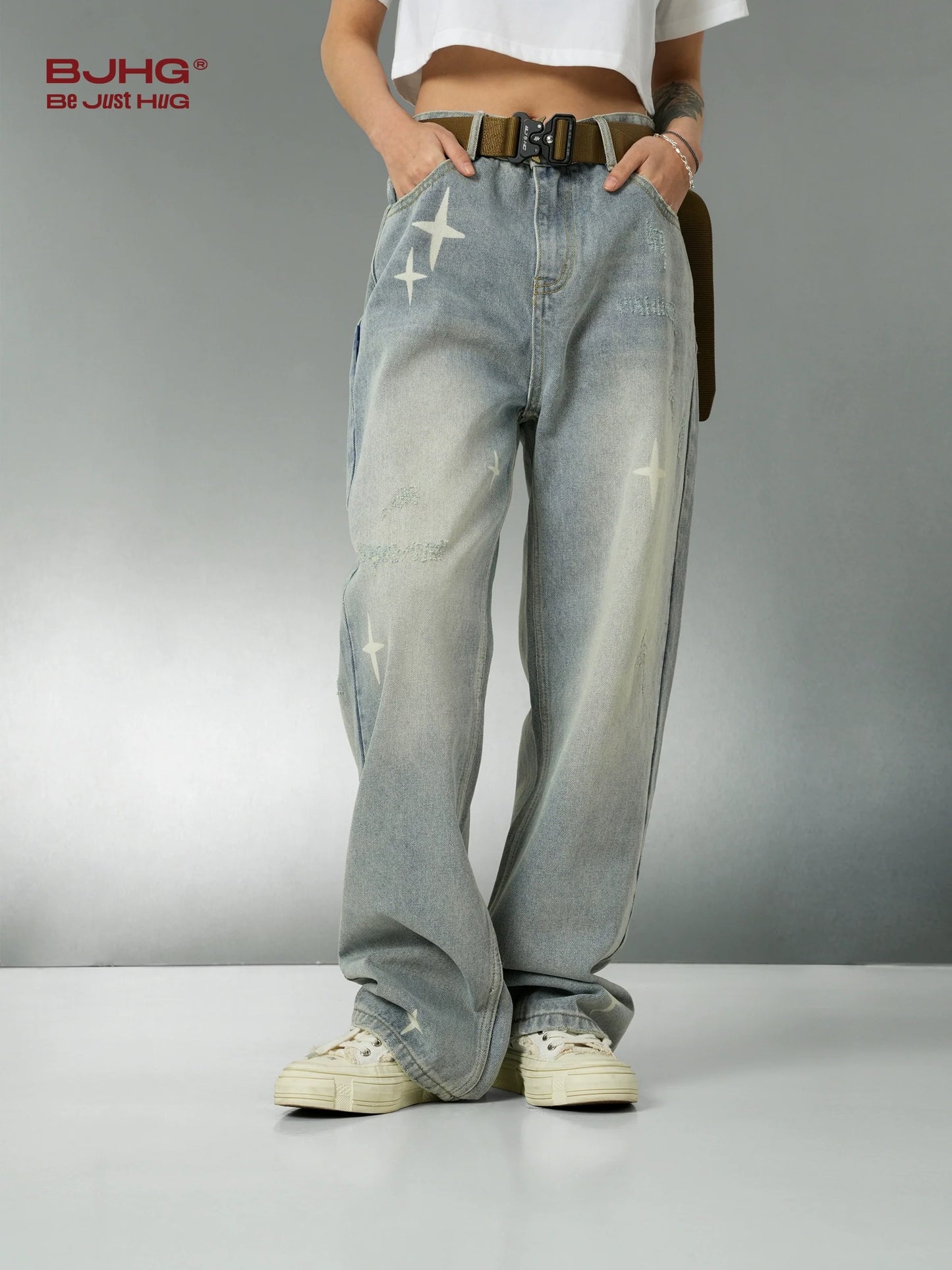 BJHG Star Spike Distressed Denim Jeans