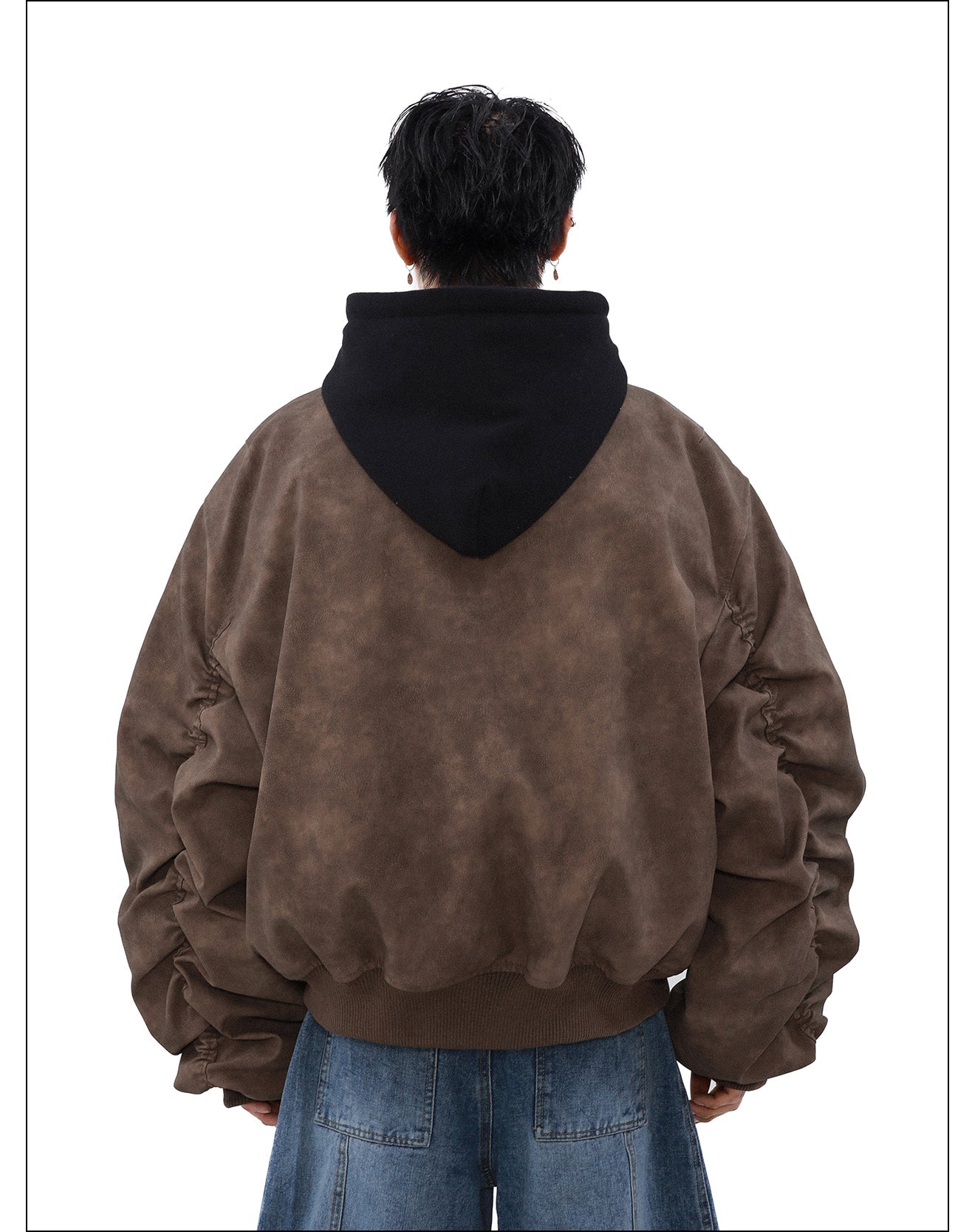 MRNEARLY Retro Distressed Bomber Jacket