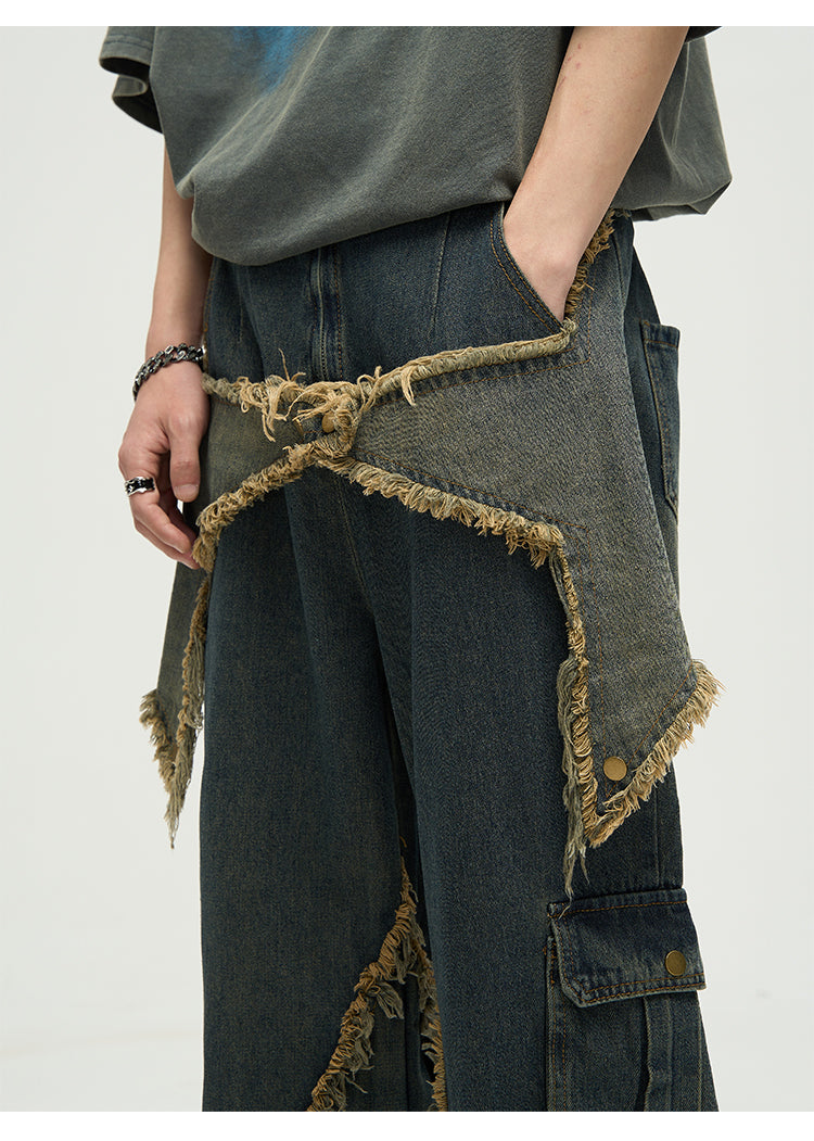 WLNEXT Star-Embroidered Jeans with Raw Edge Detail