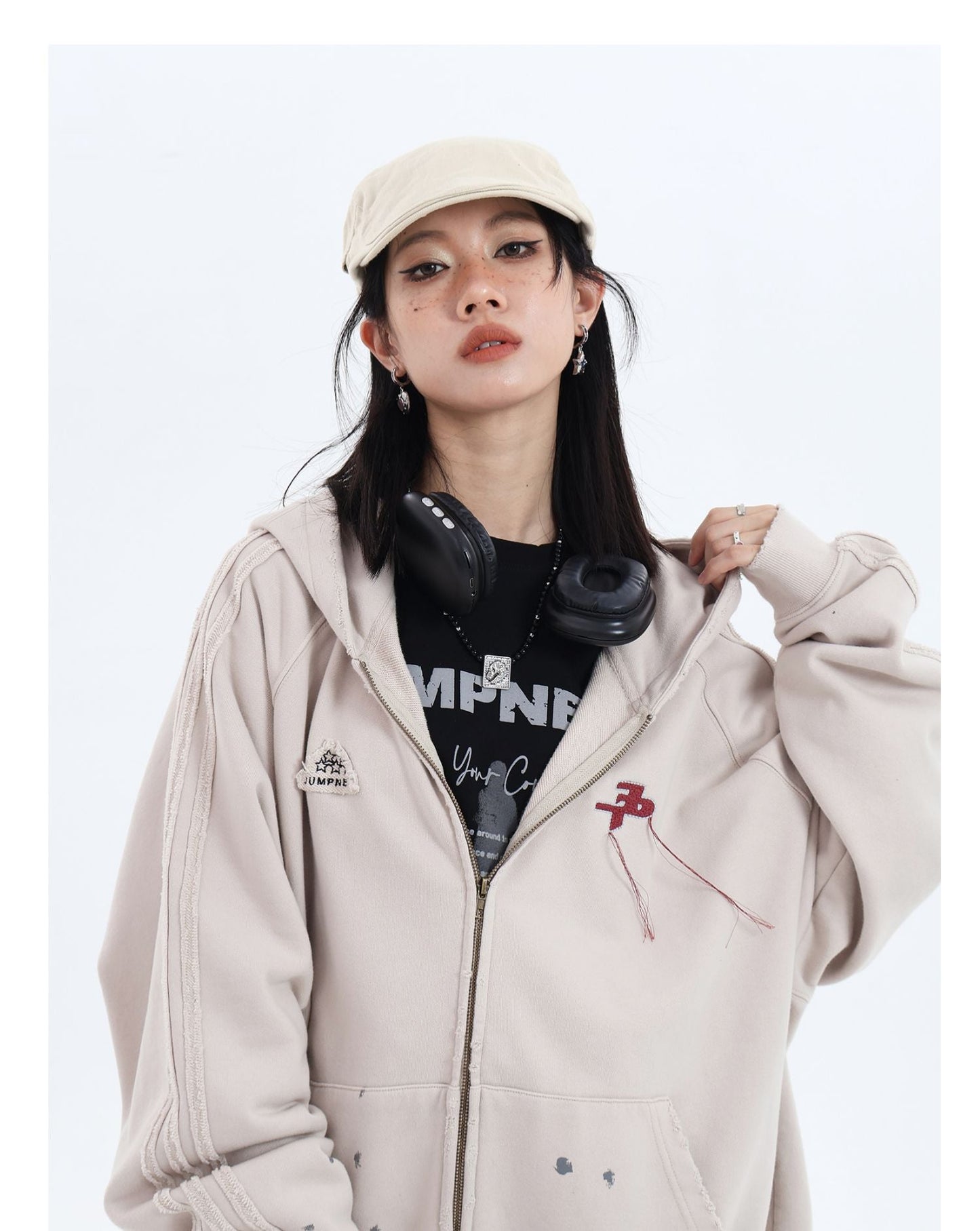 JUMPNEXT Distressed Striped Zip-Up Jacket