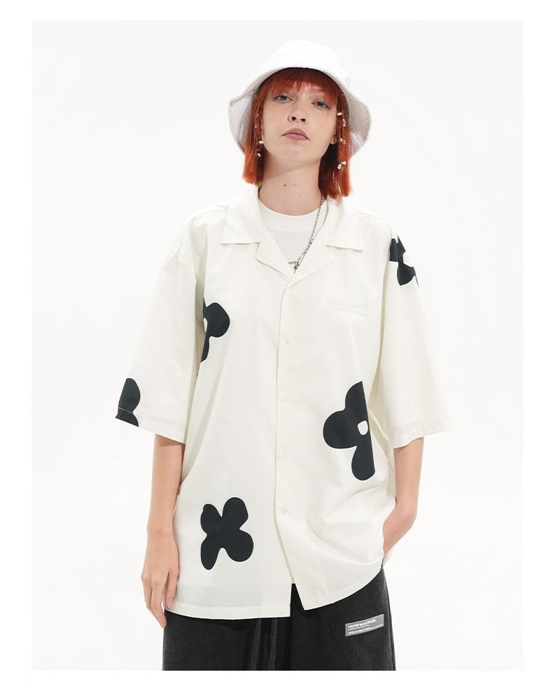 Bold and Edgy Solitary Flower Button-Up