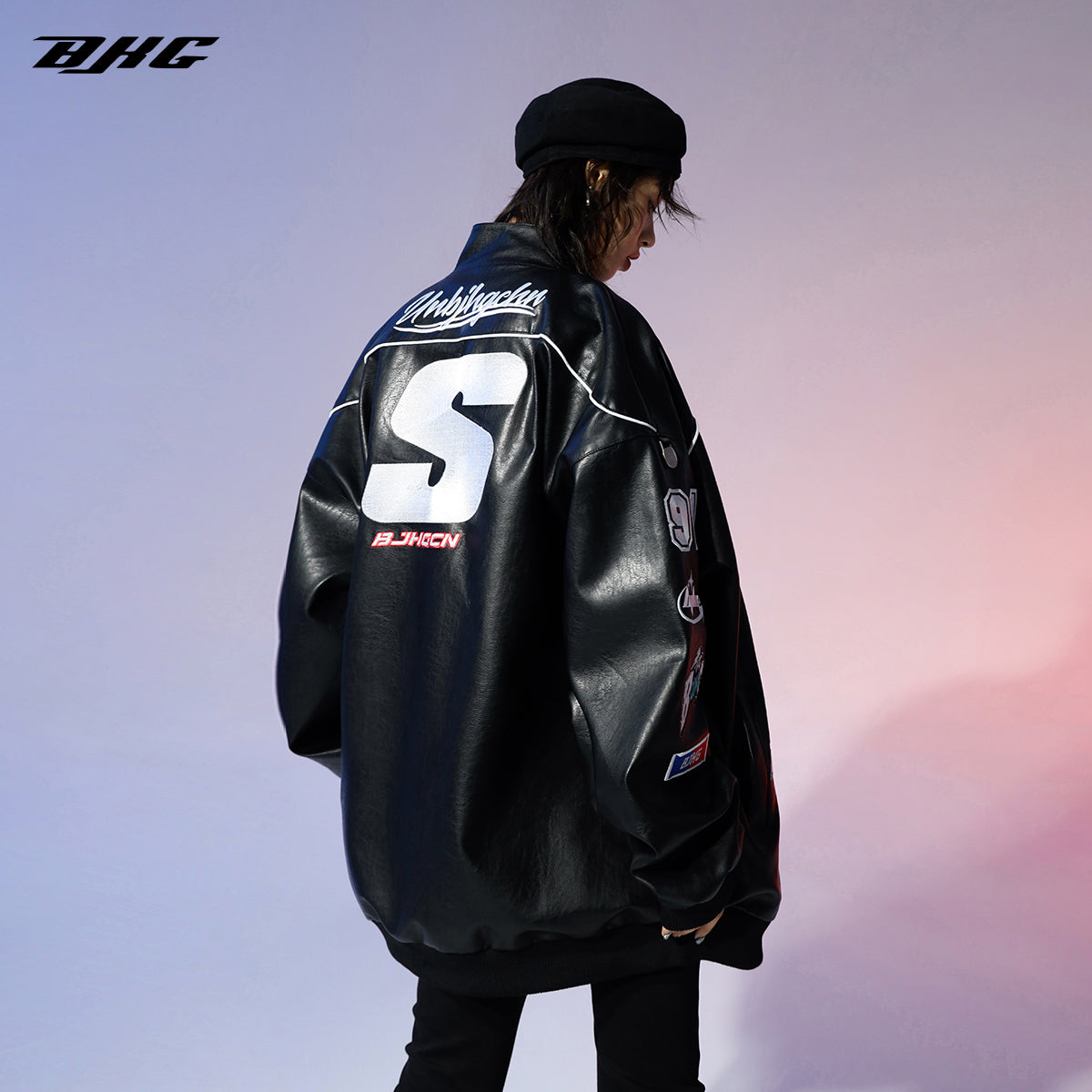 BJHG Distressed Biker Jacket with Patches