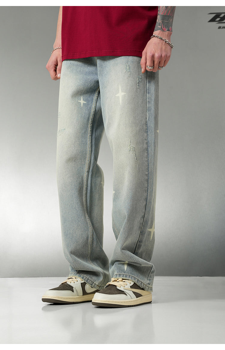 BJHG Star Spike Distressed Denim Jeans