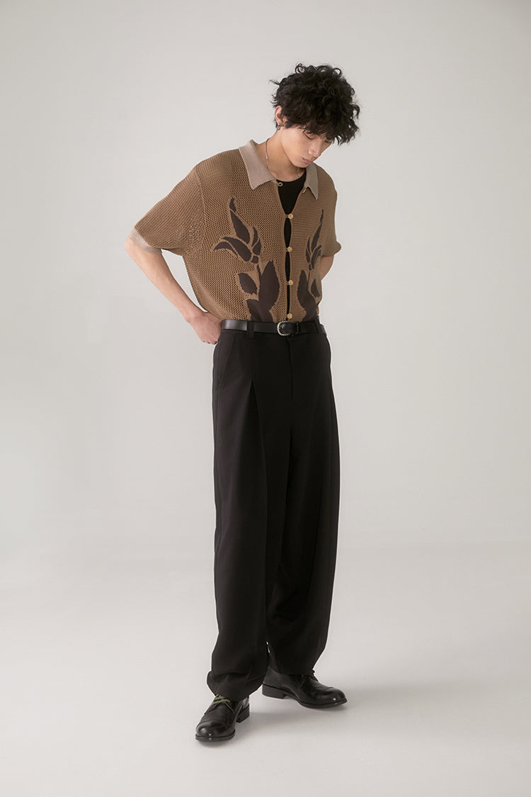 PHYSBOY Vintage Leaf Crochet Button-Up Shirt