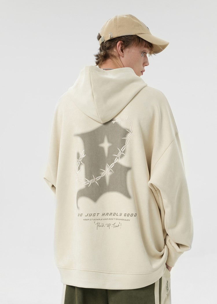 BJHG Suede Hoodie with Embroidered Thorn Design