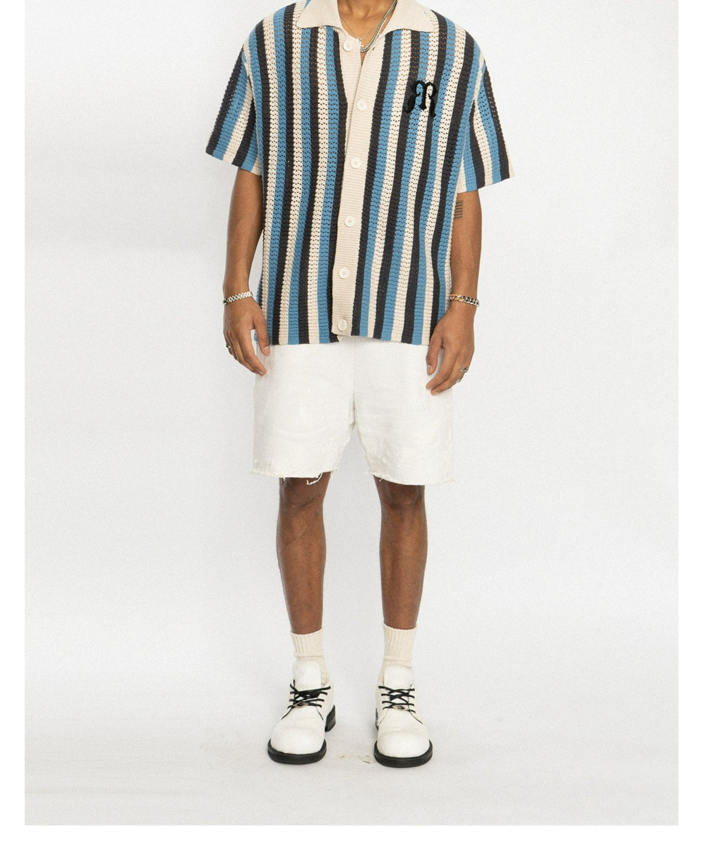 Striped Crochet Collar Shirt - EMPTY REFERENCE