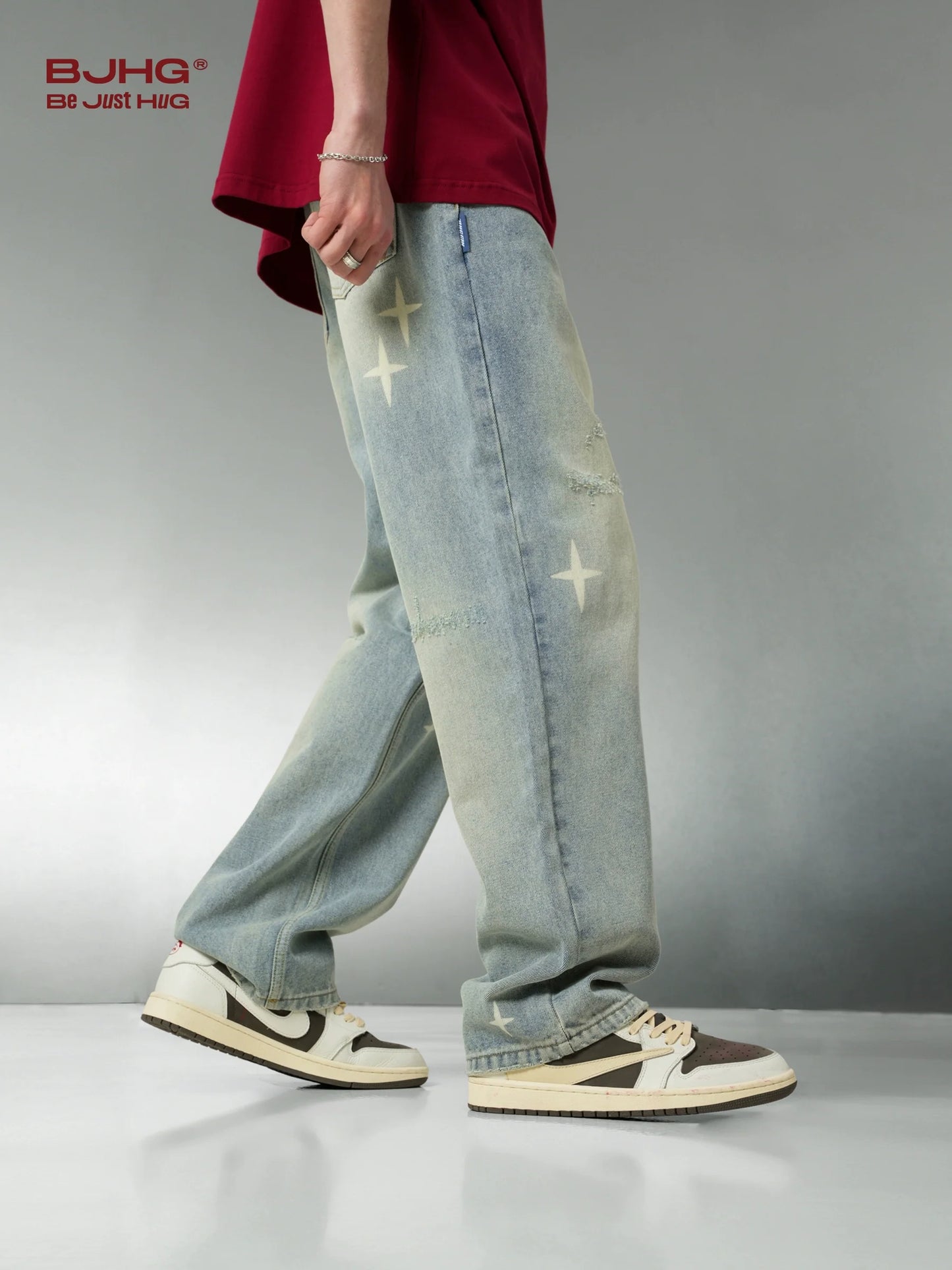 BJHG Star Spike Distressed Denim Jeans