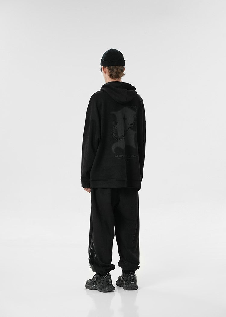 BJHG Suede Hoodie with Embroidered Thorn Design