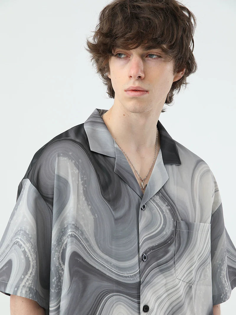 NOSAW Marble Print Button-Up Shirt