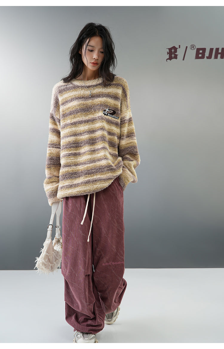 BJHG Striped Sweater with Contrast Paint Design