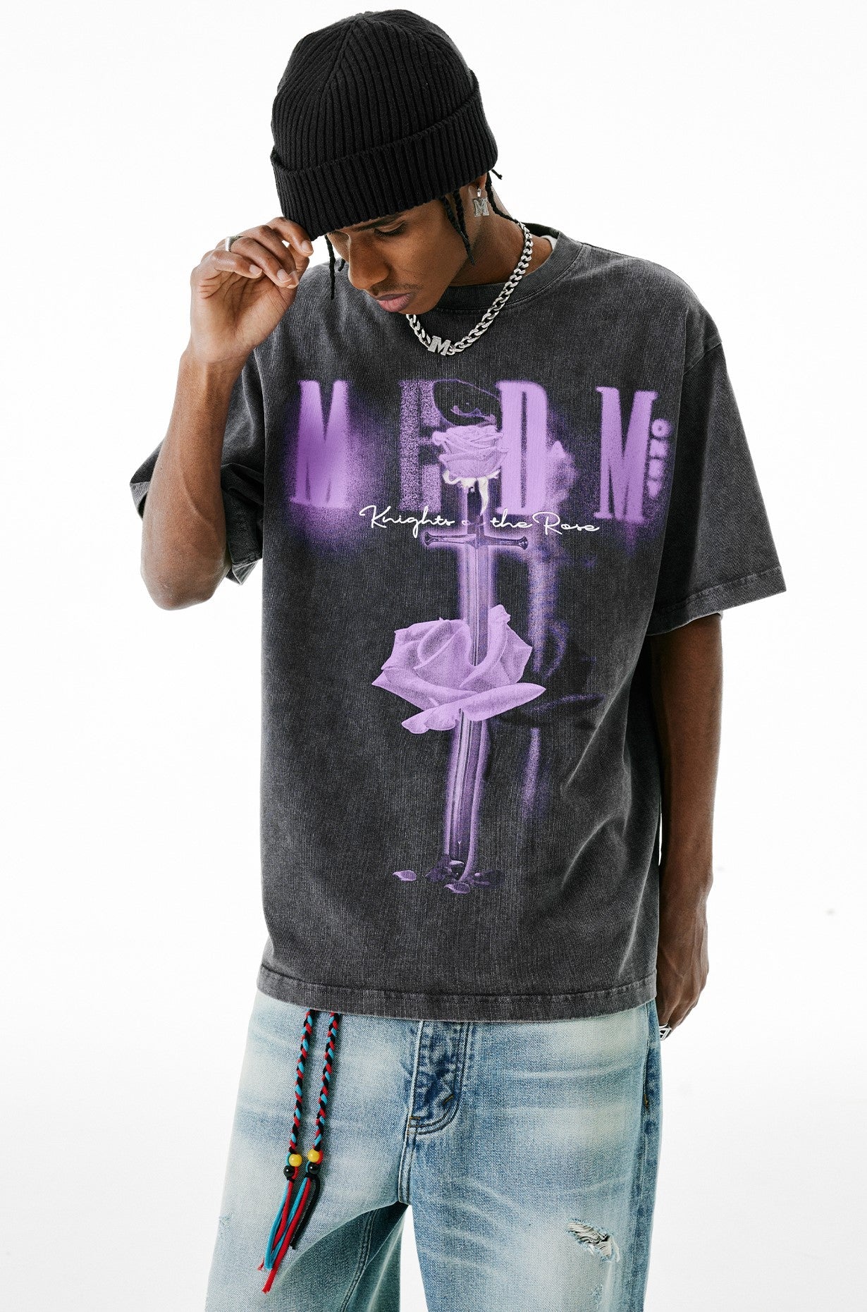 MEDM Retro Distressed 'Sword & Rose' T-Shirt