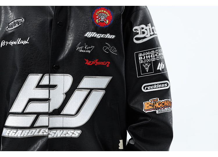 BJHG Distressed Biker Jacket with Patches