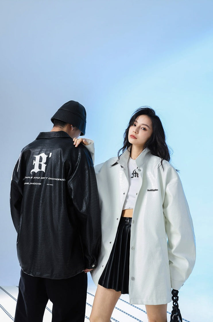 BJHG Faux-Leather Biker Jacket with Croc Texture