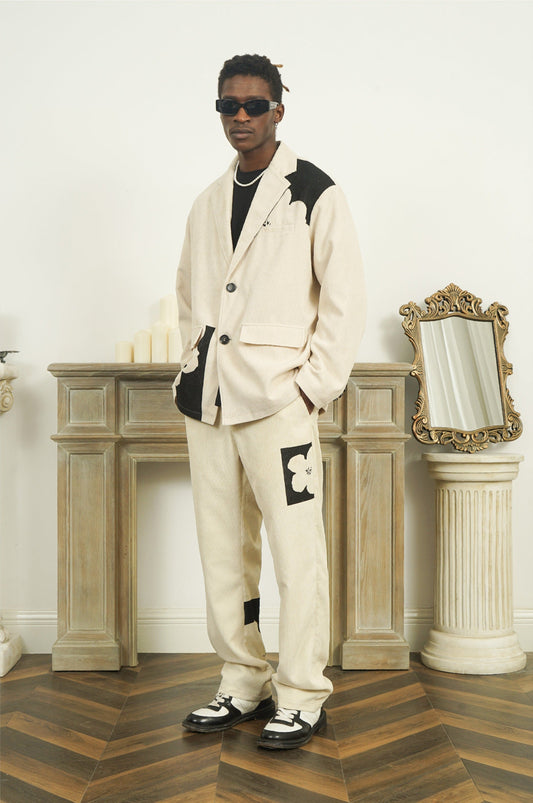 Two-Tone Flower Corduroy Pants - Empty Reference