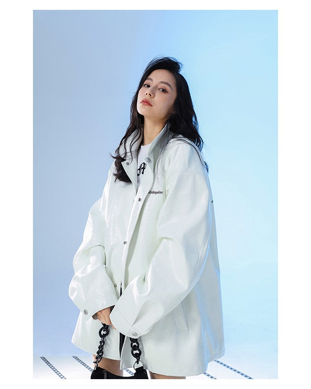 BJHG Faux-Leather Biker Jacket with Croc Texture