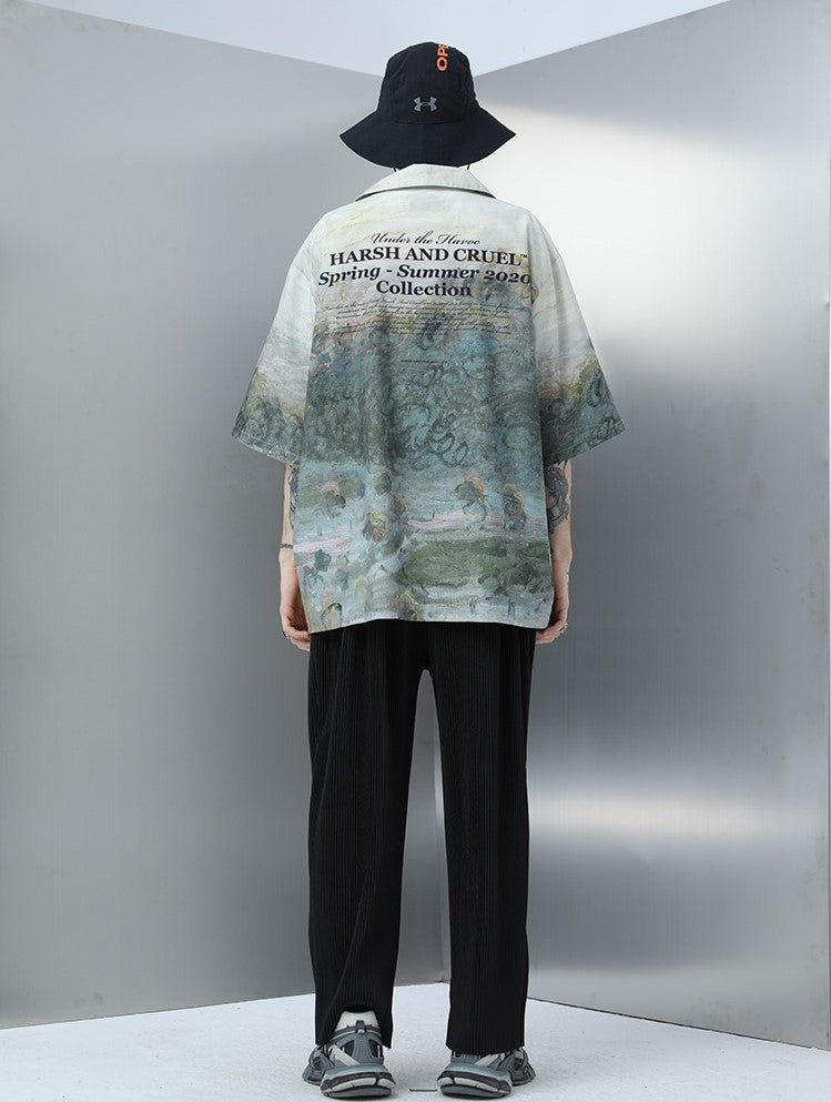 Bold and Edgy Autumn-Inspired Painted Button-Up