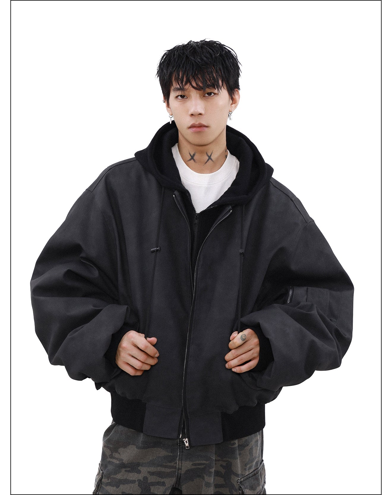 MRNEARLY Retro Distressed Bomber Jacket