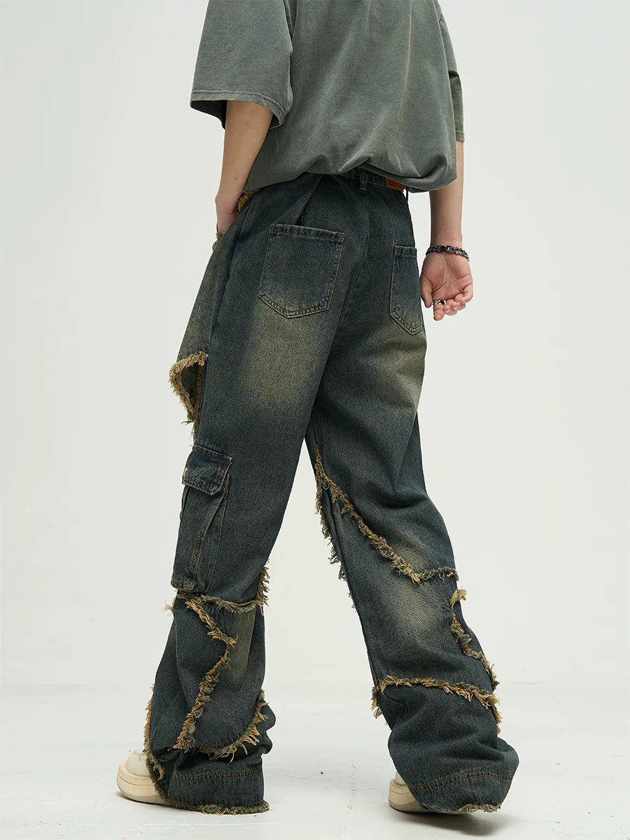WLNEXT Star-Embroidered Jeans with Raw Edge Detail