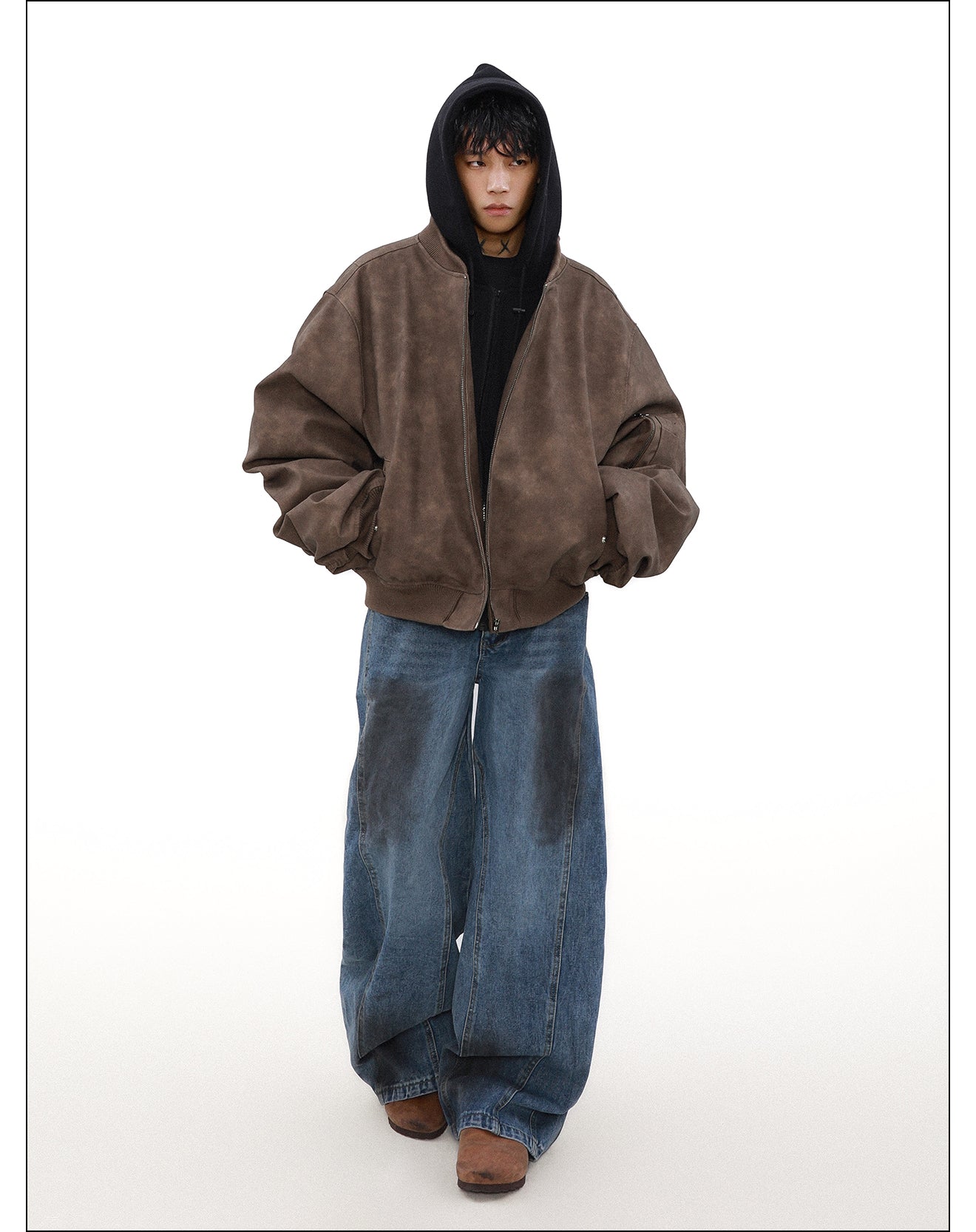 MRNEARLY Retro Distressed Bomber Jacket