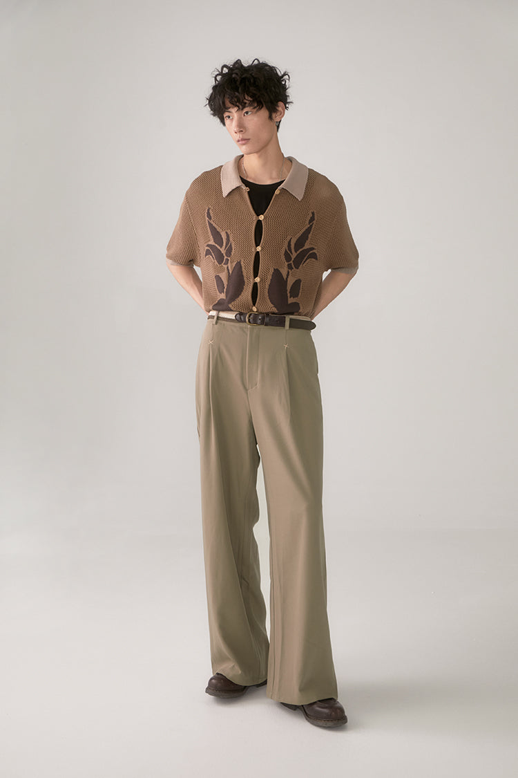 PHYSBOY Vintage Leaf Crochet Button-Up Shirt