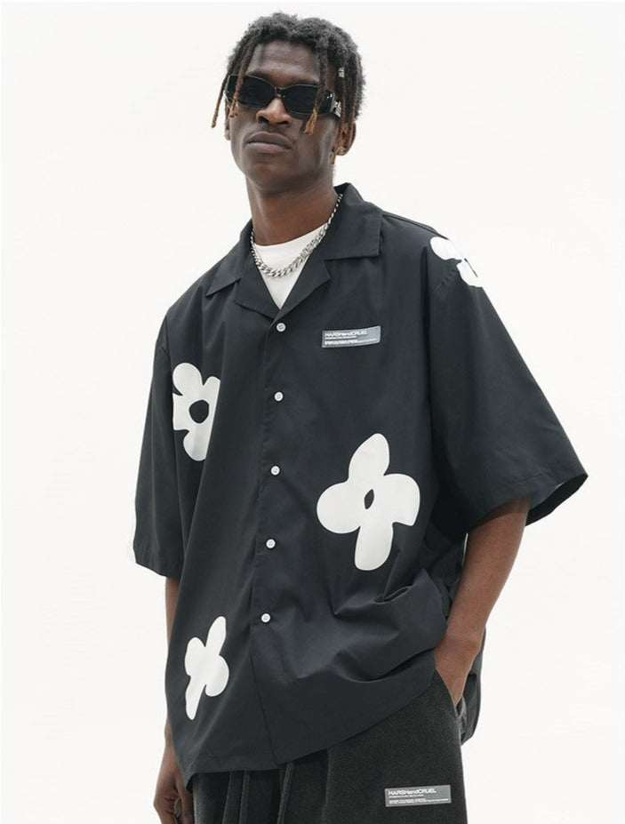 Bold and Edgy Solitary Flower Button-Up