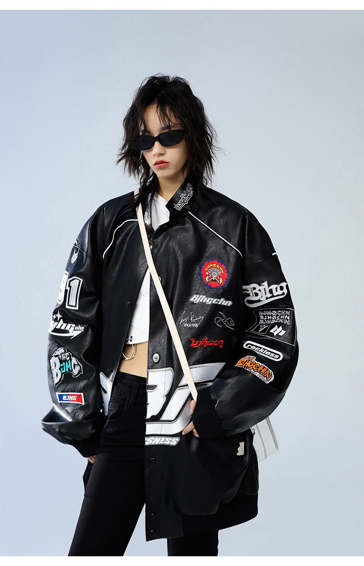 BJHG Distressed Biker Jacket with Patches