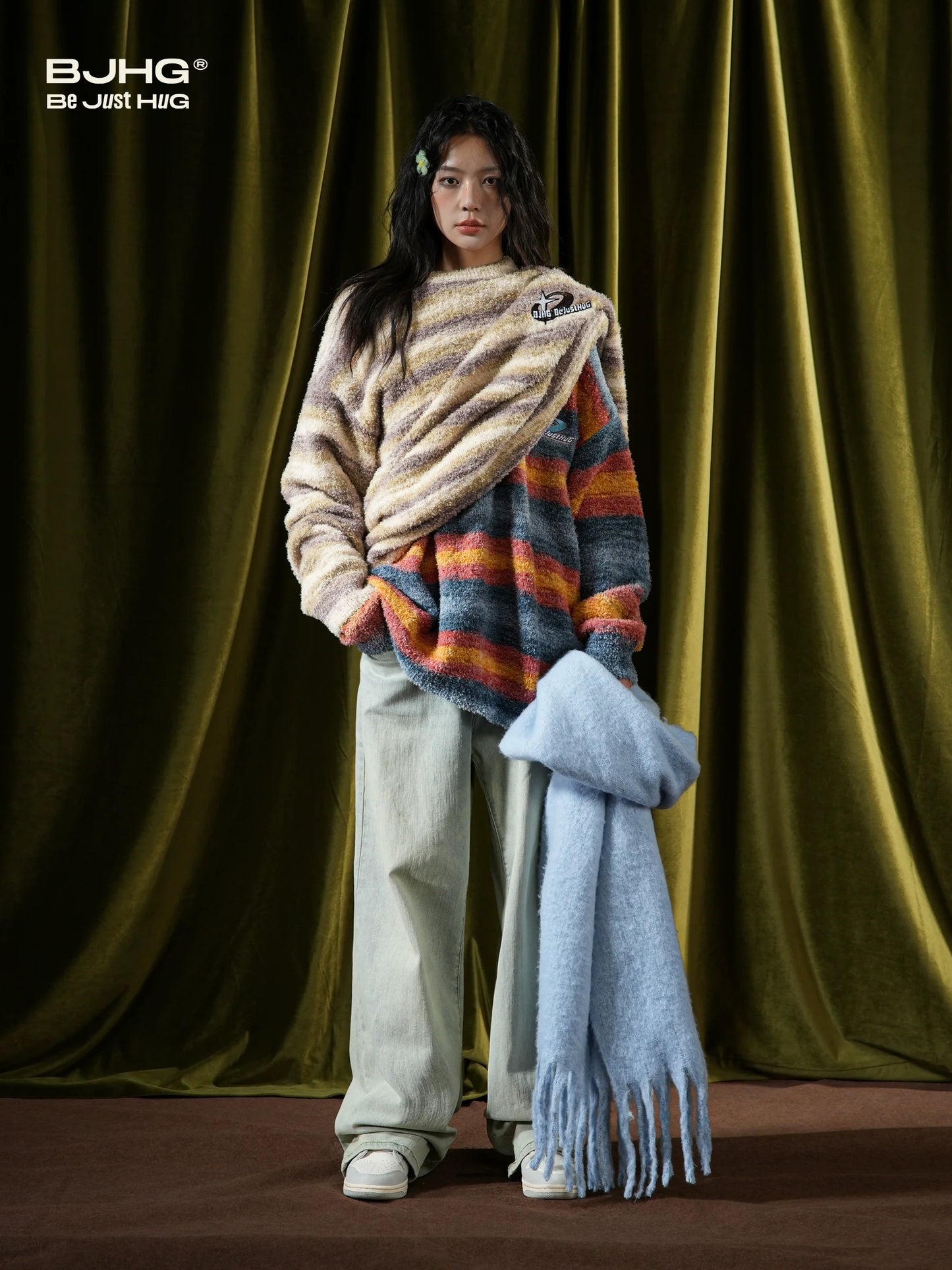 BJHG Striped Sweater with Contrast Paint Design