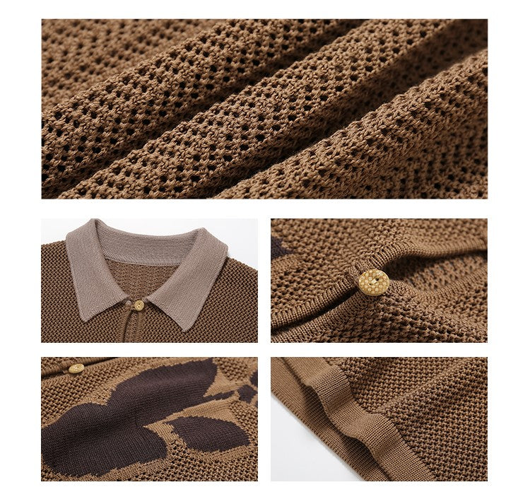 PHYSBOY Vintage Leaf Crochet Button-Up Shirt