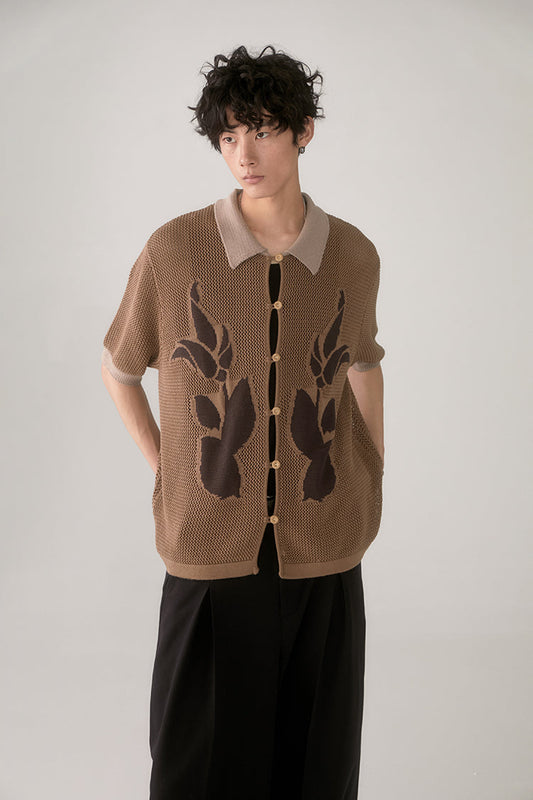 PHYSBOY Vintage Leaf Crochet Button-Up Shirt