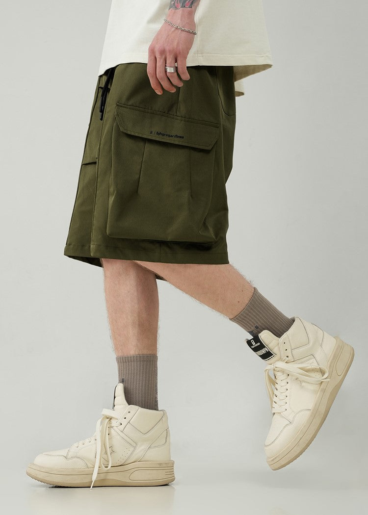 BJHG Drawstring Cargo Shorts with Pleated Design