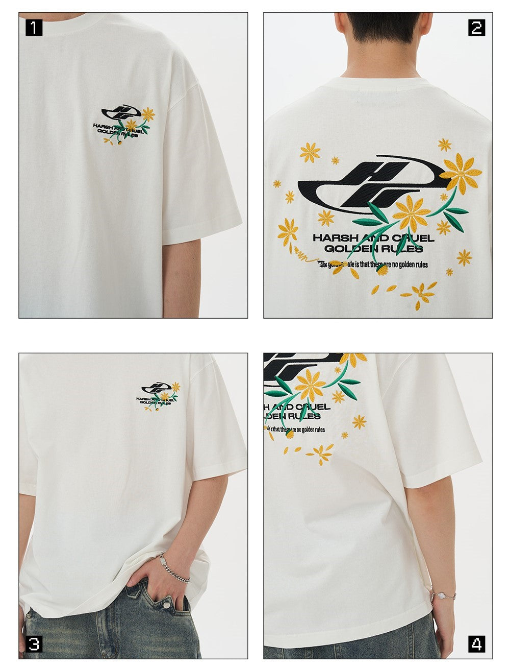 Embroidered Daisies Tee: HARSH & CRUEL