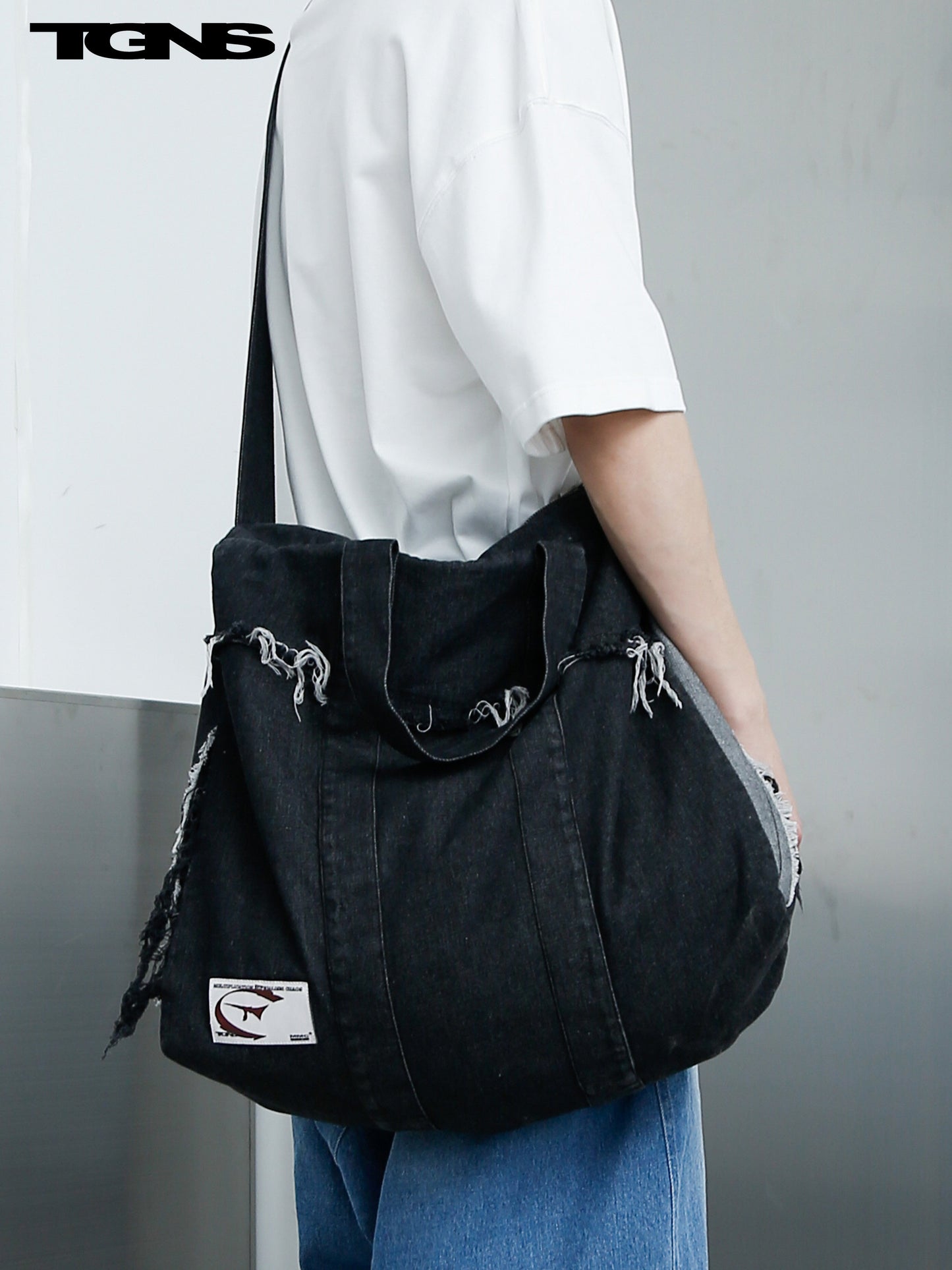 TGNS Distressed Washed Denim Messenger Bag