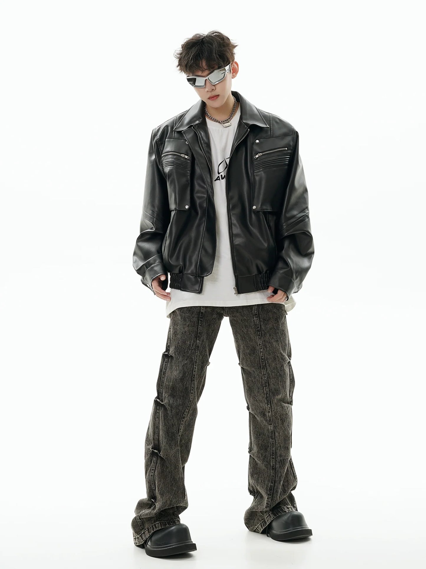 GCINIM Acid Wash Panel Jeans