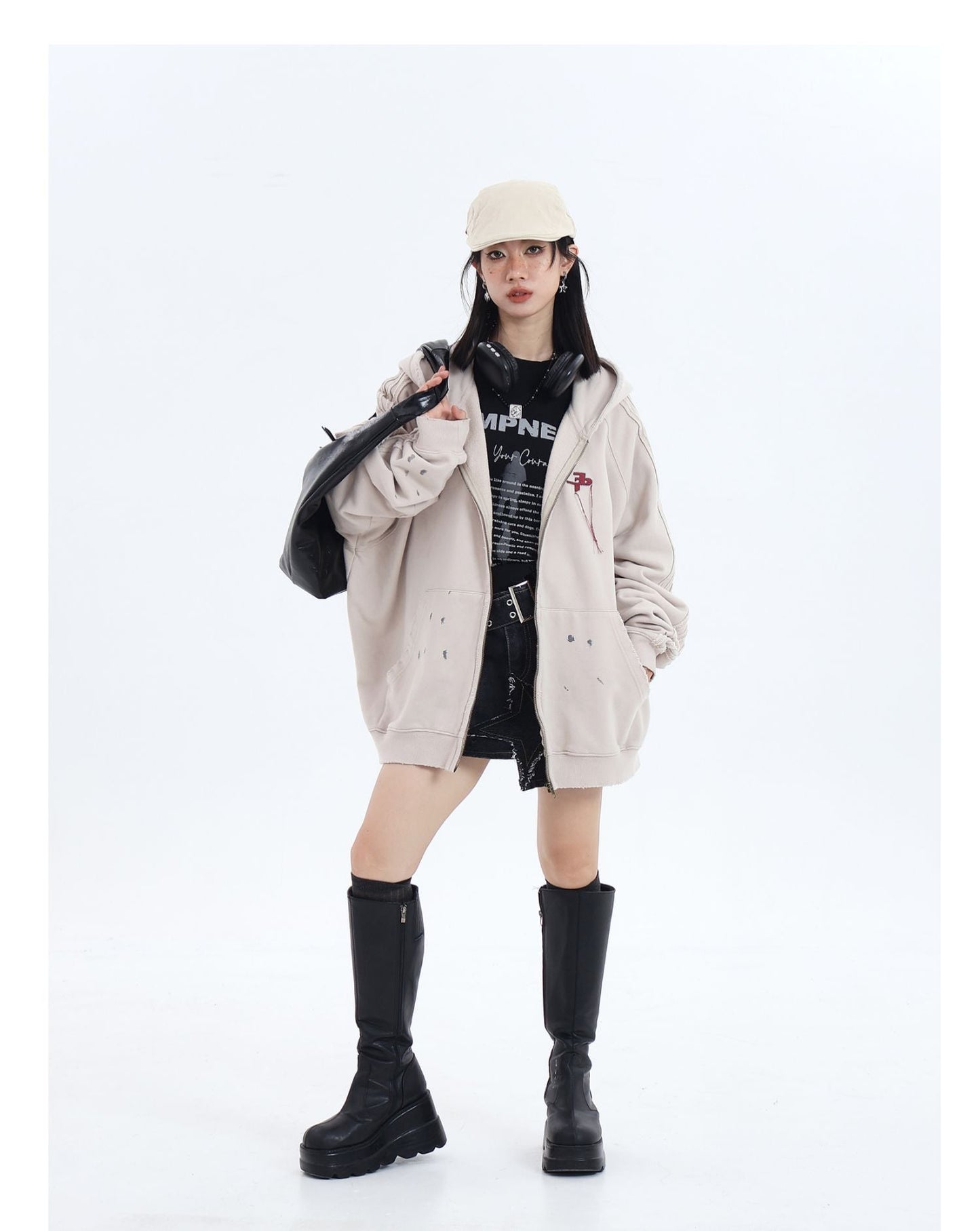 JUMPNEXT Distressed Striped Zip-Up Jacket