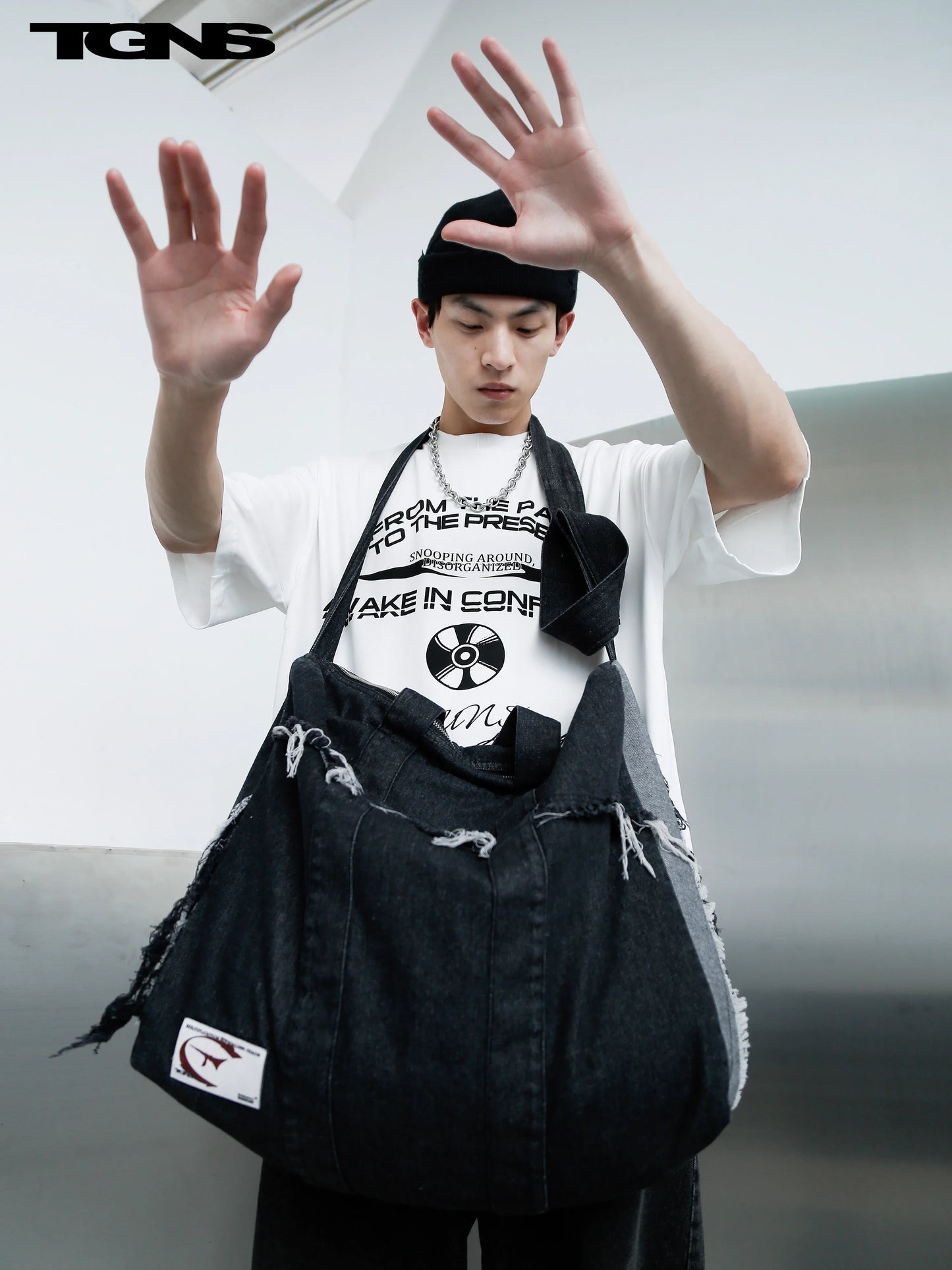 TGNS Distressed Washed Denim Messenger Bag