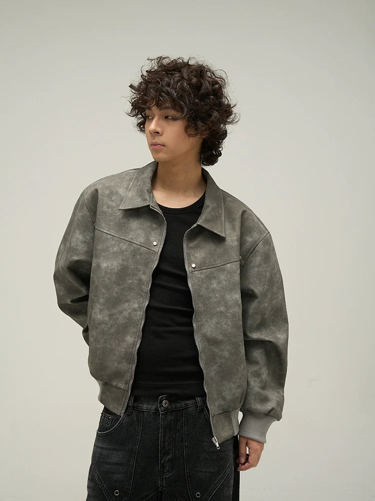 WLNEXT Vintage-Inspired Distressed Faux Leather Jacket