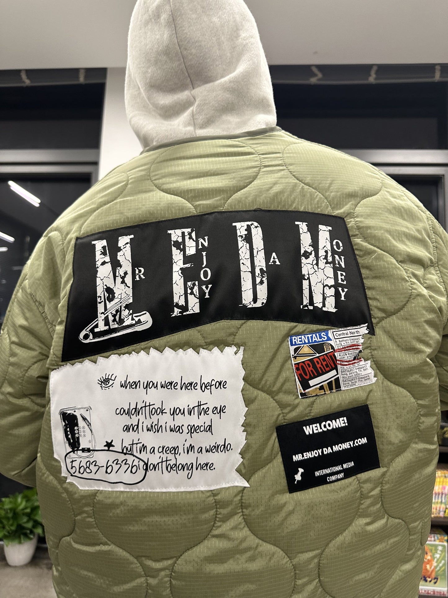 MEDM Quilted Jacket with Patched Flyer Design