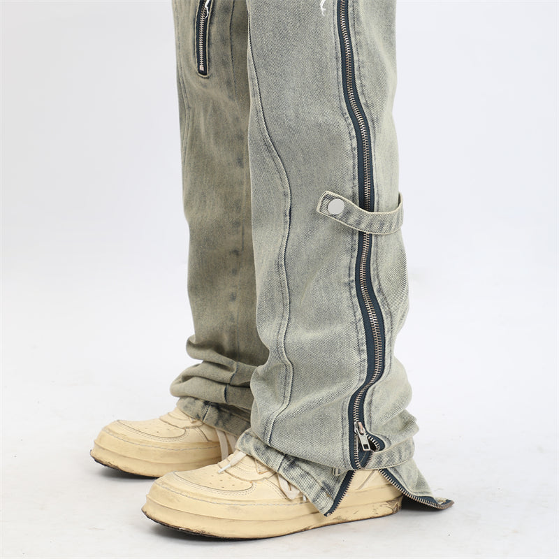 MaxDstr Dual-Slit Zipper Trousers