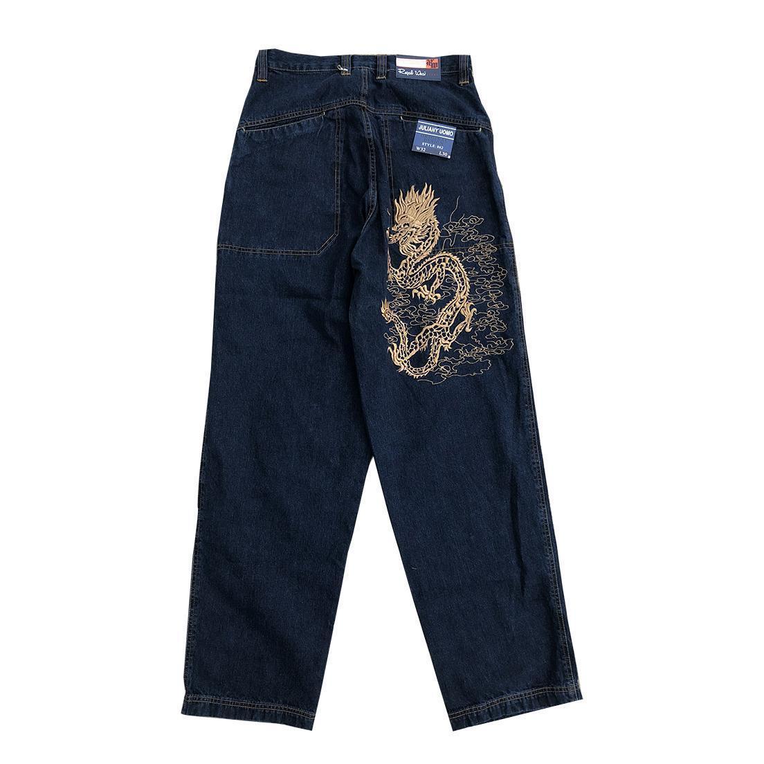 Embroidered Dragon Design Denim Jeans
